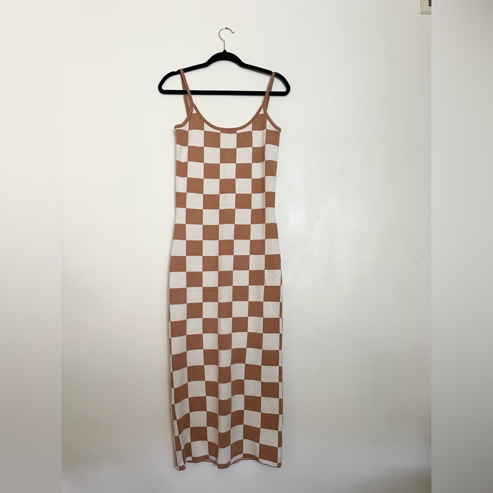 MAXI KNIT CHECKERED DRESS